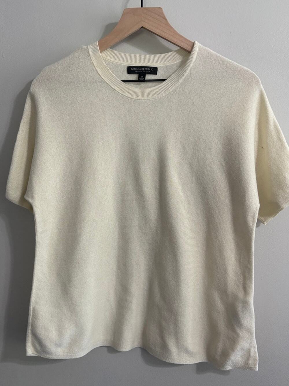 Banana Republic Organic Cotton Cream Short Sleeve Crewneck Knit Sweater Womens S